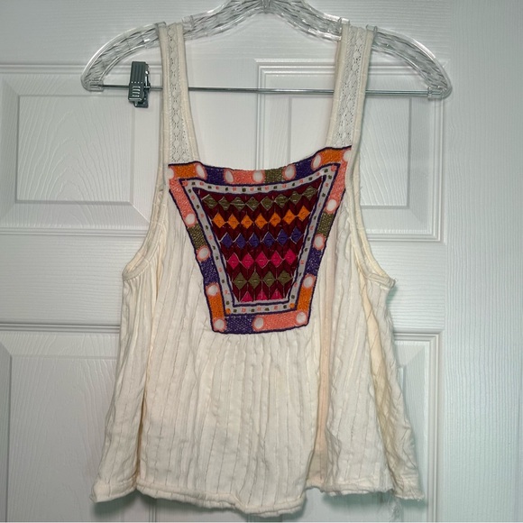 Urban Outfitters Tops - Urban Outfitters Cream Boxy Tank Top Women’s Small Embroidered Boho Summer